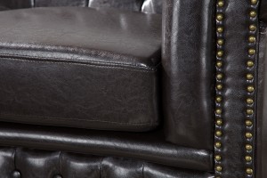 Canapé 3 places design chesterfield capitonné en simili cuir marron