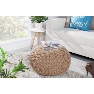 Pouf design BOULE de 50 cm coloris café en coton tricoté