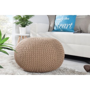 Pouf design BOULE de 50 cm coloris café en coton tricoté