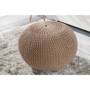 Pouf design BOULE de 50 cm coloris café en coton tricoté