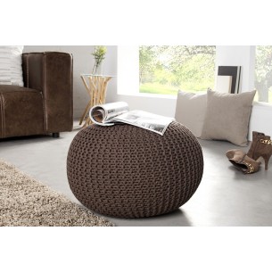 Pouf design BOULE de 50 cm coloris marron en coton tricoté