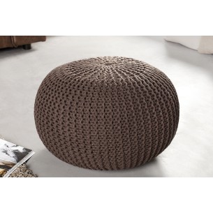 Pouf design BOULE de 50 cm coloris marron en coton tricoté
