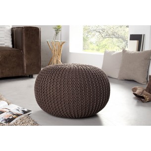 Pouf design BOULE de 50 cm coloris marron en coton tricoté