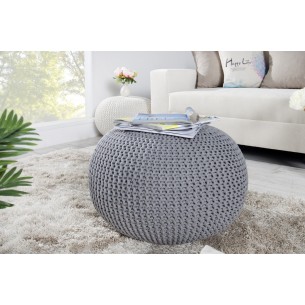 Pouf design BOULE de 50cm coloris gris en coton tricoté