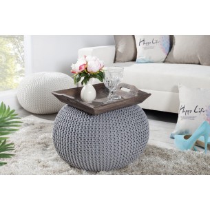 Pouf design BOULE de 50cm coloris gris en coton tricoté