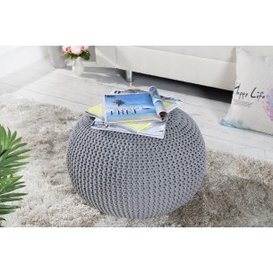Pouf design BOULE de 50cm coloris gris en coton tricoté