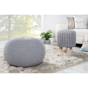 Pouf design BOULE de 50cm coloris gris en coton tricoté