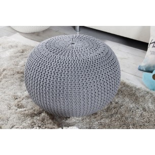 Pouf design BOULE de 50cm coloris gris en coton tricoté
