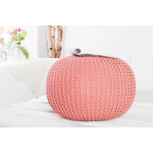 Pouf design BOULE de 50cm coloris corail en coton tricoté