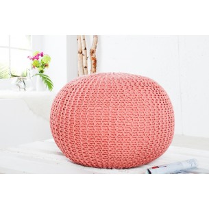 Pouf design BOULE de 50cm coloris corail en coton tricoté