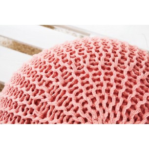 Pouf design BOULE de 50cm coloris corail en coton tricoté