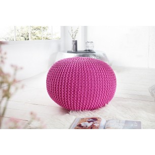 Pouf design BOULE de 50 cm coloris rose en coton tricoté