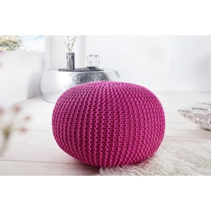 Pouf design BOULE de 50 cm coloris rose en coton tricoté