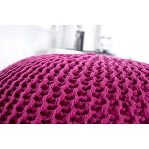 Pouf design BOULE de 50 cm coloris rose en coton tricoté