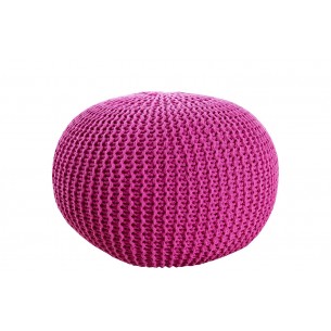 Pouf design BOULE de 50 cm coloris rose en coton tricoté