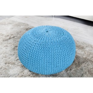 Pouf design BOULE de 50cm coloris turquoise en coton tricoté