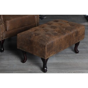 Pouf CHESTERFIELD marron antique en microfibre / bois massif