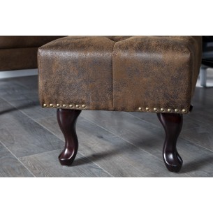 Pouf CHESTERFIELD marron antique en microfibre / bois massif