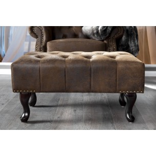 Pouf CHESTERFIELD marron antique en microfibre / bois massif