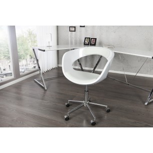 Lot de 2 chaises design en fibre de verre et simili cuir coloris blanc