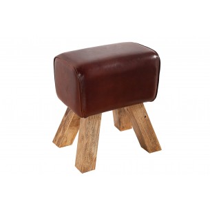 Tabouret design en bois revêtu en vrai cuir marron Tabouret design en bois revêtu en vrai cuir marron