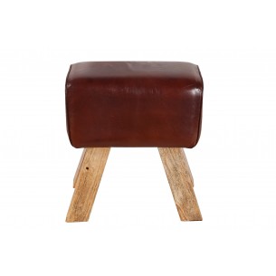 Tabouret design en bois revêtu en vrai cuir marron Tabouret design en bois revêtu en vrai cuir marron