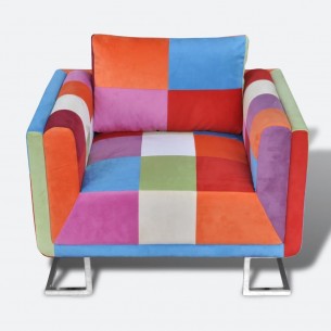 Fauteuil cube avec design de patchwork Chrome Tissu