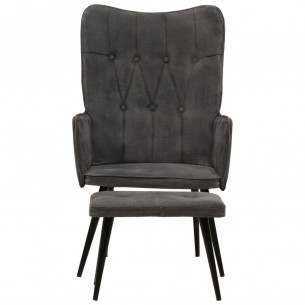 Chaise à oreilles avec repose-pied Noir vintage Toile