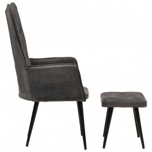 Chaise à oreilles avec repose-pied Noir vintage Toile