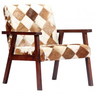 Fauteuil Blanc et marron Cuir véritable de chèvre