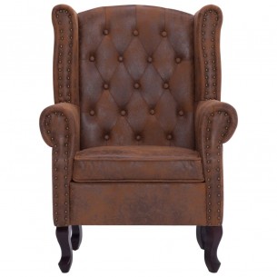 Fauteuil Chesterfield et repose-pieds Marron Similicuir daim