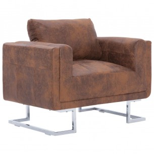 Fauteuil cube Marron Similicuir daim