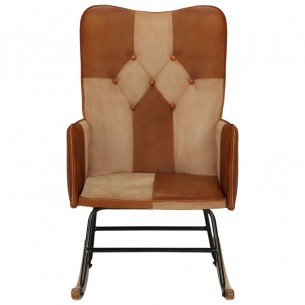 Chaise à bascule Marron Cuir véritable et toile
