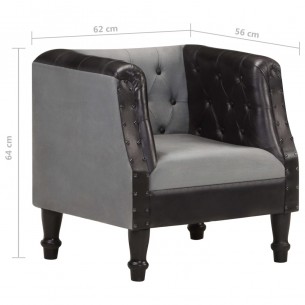 Fauteuil Noir Cuir véritable et bois de manguier massif