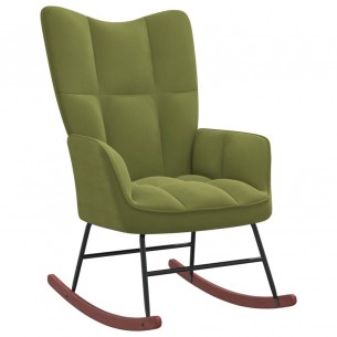 Chaise à bascule avec repose-pied Vert clair Velours