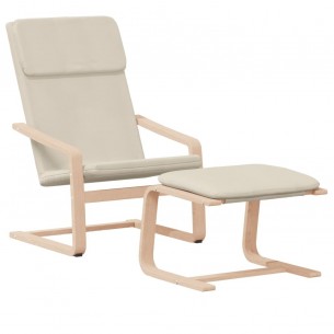 Chaise de relaxation avec repose-pied Crème Tissu