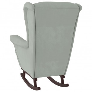 Fauteuil à bascule et pieds en bois d'hévéa Gris clair Velours