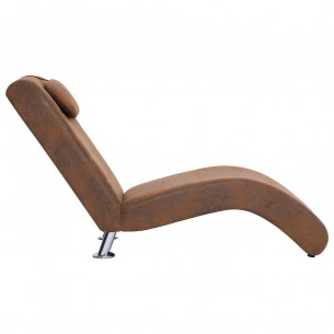 Chaise longue avec oreiller Marron Similicuir daim