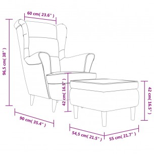 Fauteuil à oreilles avec tabouret gris clair velours