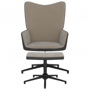 Chaise de relaxation avec repose-pied Gris clair Velours et PVC