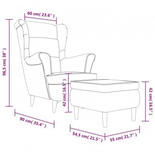 Fauteuil à oreilles avec tabouret noir velours