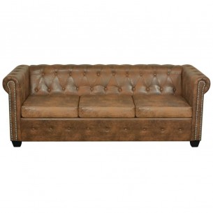 Canapé Chesterfield 3 places cuir artificiel marron