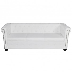 Canapé Chesterfield à 3 places cuir synthétique blanc