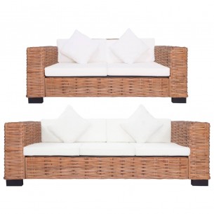 Ensemble de canapés 2 pcs avec coussins Rotin naturel