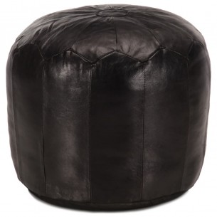 Pouf 40 x 35 cm Noir Cuir véritable de chèvre