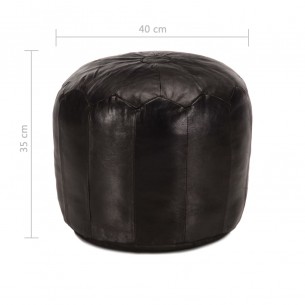 Pouf 40 x 35 cm Noir Cuir véritable de chèvre
