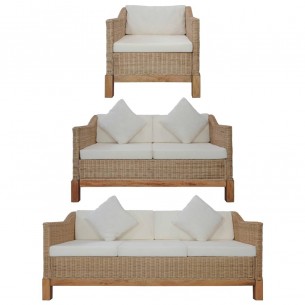 Ensemble de canapés 3 pcs avec coussins Rotin naturel