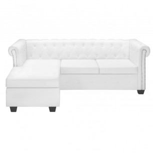 Canapé Chesterfield en forme de L cuir synthétique blanc Canapé Chesterfield en forme de L cuir synthétique blanc