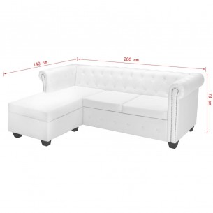 Canapé Chesterfield en forme de L cuir synthétique blanc Canapé Chesterfield en forme de L cuir synthétique blanc