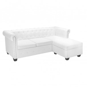 Canapé Chesterfield en forme de L cuir synthétique blanc Canapé Chesterfield en forme de L cuir synthétique blanc